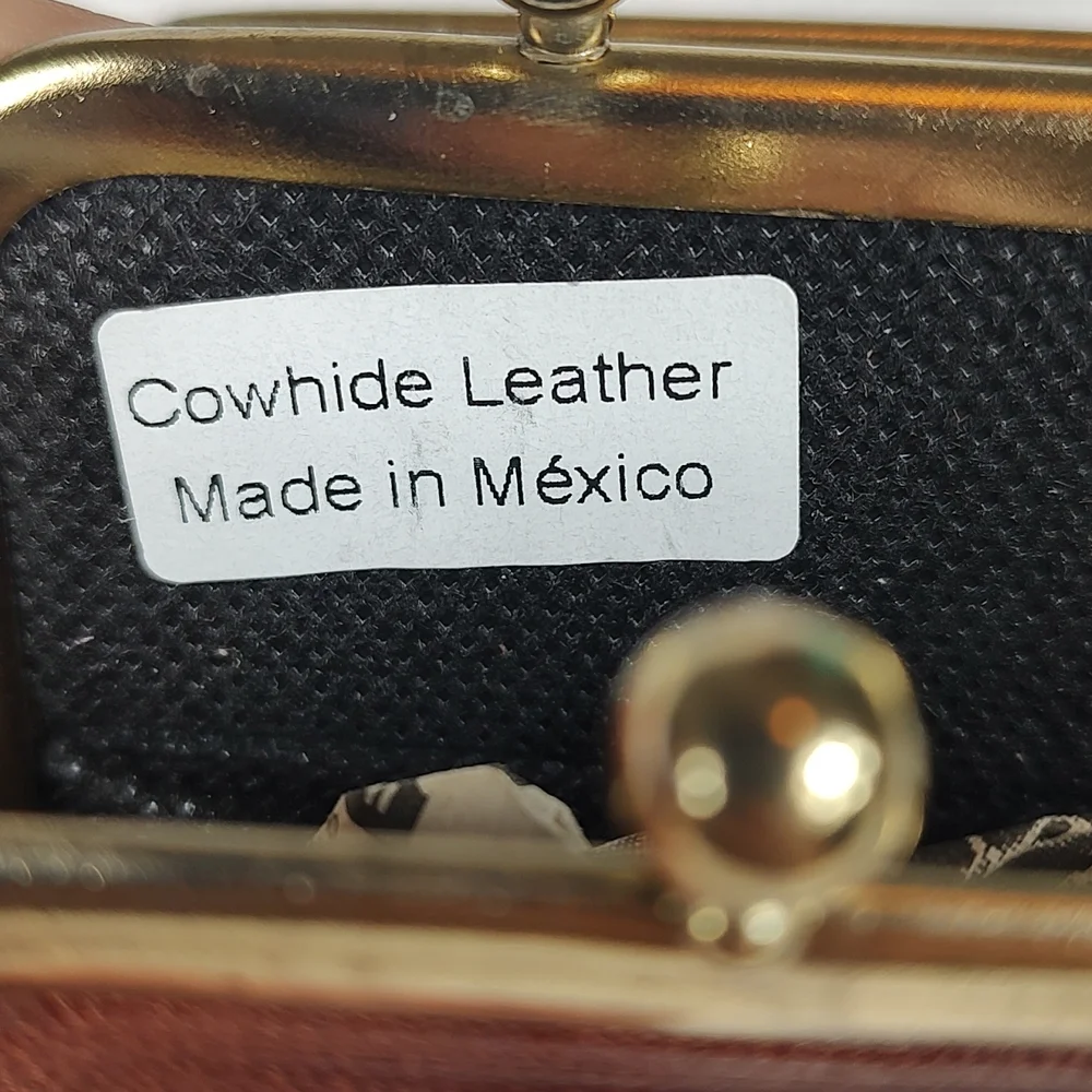 Small Cowhide Leather Money Coin Purse Metal Clasp Closer Square Bottom - Picture 7 of 11